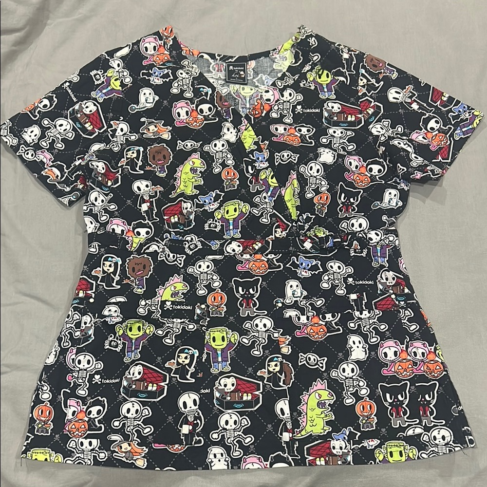Tokidoki Black Halloween Scrub Top